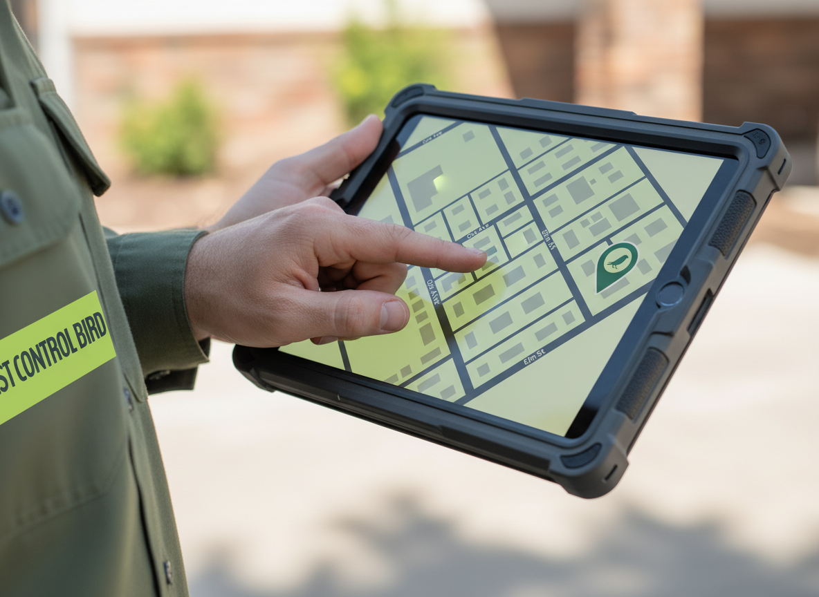Hand pointing to location on map showing local service area
