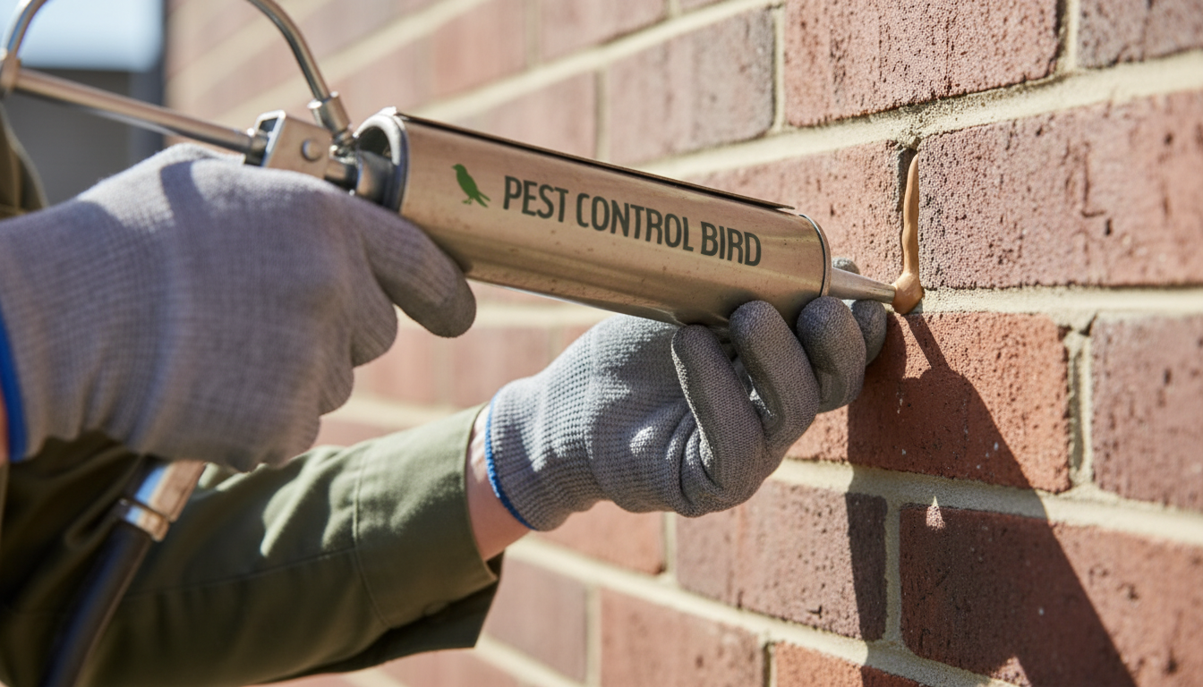 Technician sealing entry points to prevent bird infestation